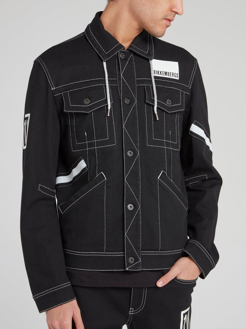 Black Drawstring Collared Jacket