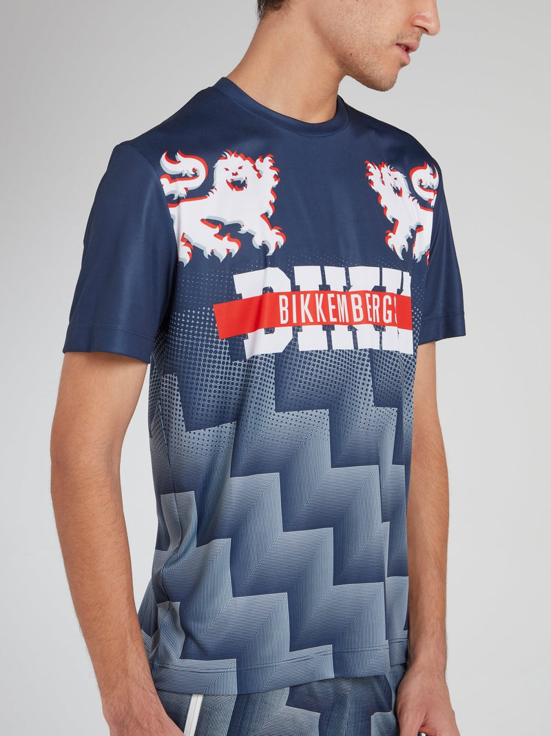 Navy Printed Round Neck T-Shirt