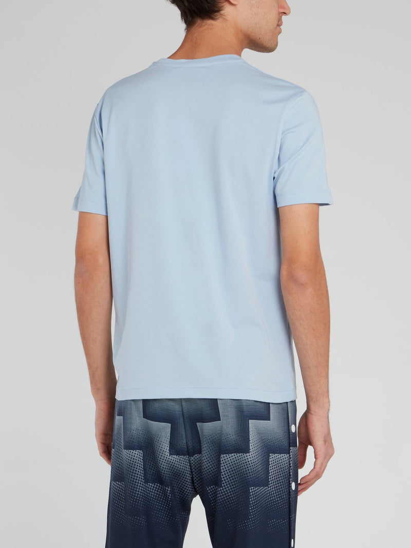 Blue Logo Print Cotton T-Shirt