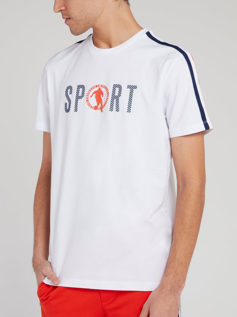 White Shoulder Stripe Cotton T-Shirt