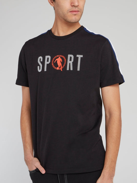 Black Shoulder Stripe Cotton T-Shirt
