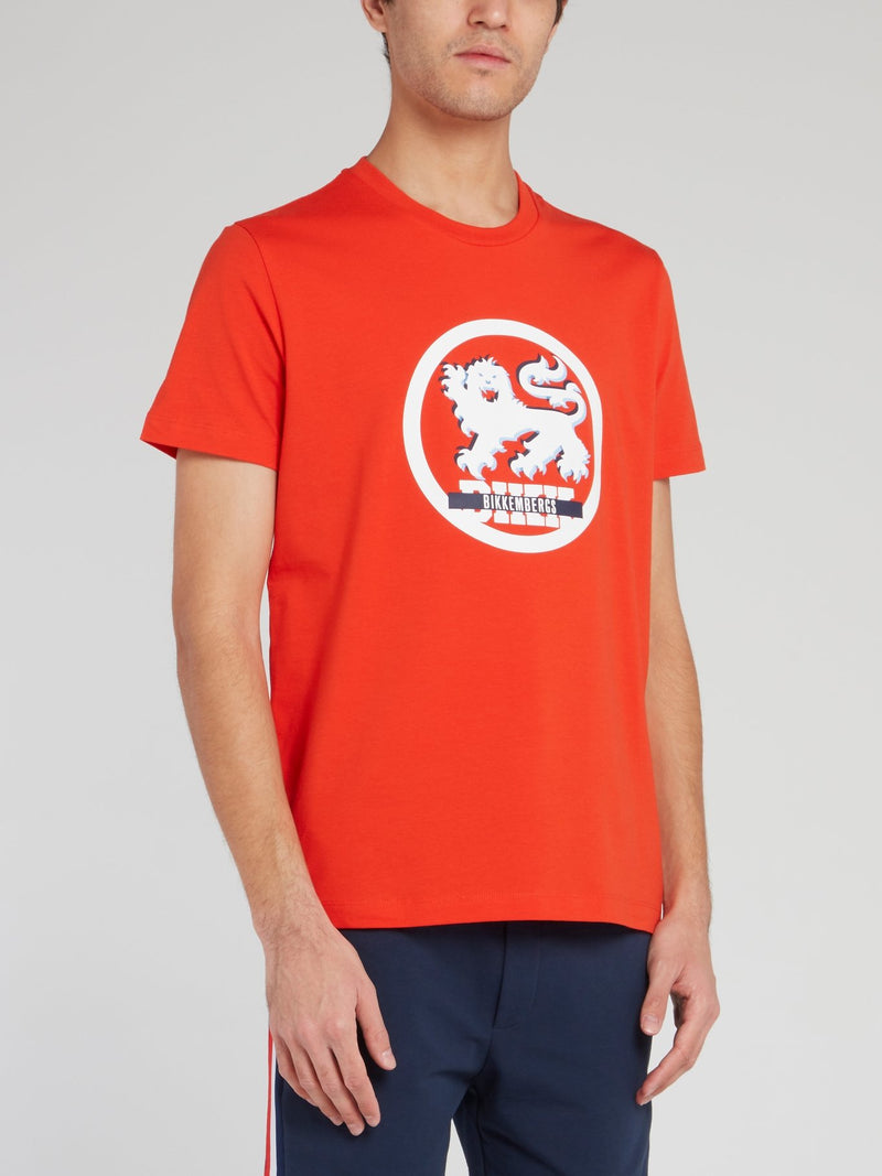 Оранжевая футболка с круглым вырезом и логотипом