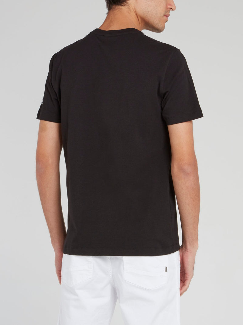 Черная хлопковая футболка с круглым вырезом и надписями