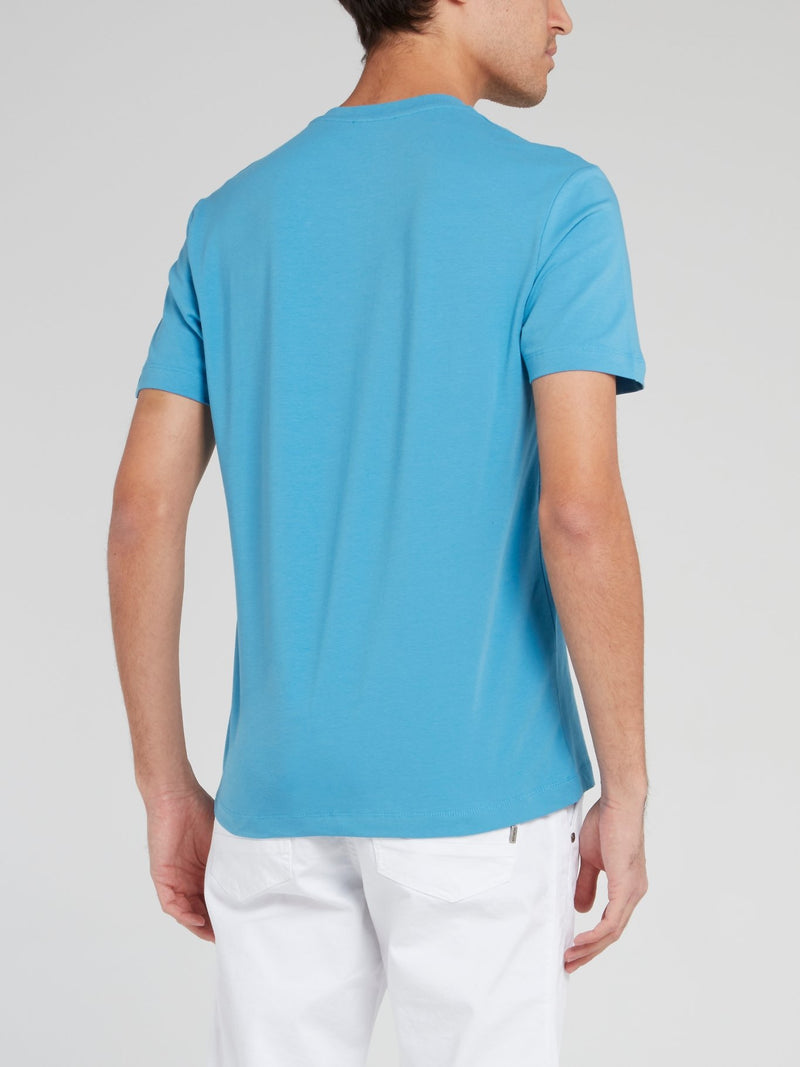 Blue Statement Crewneck Cotton T-Shirt