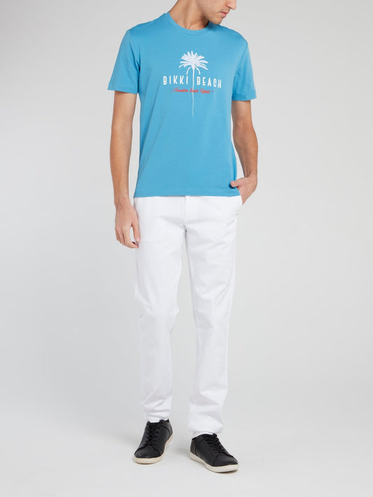 Blue Statement Crewneck Cotton T-Shirt