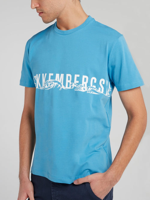 Blue Logo Crewneck Cotton T-Shirt