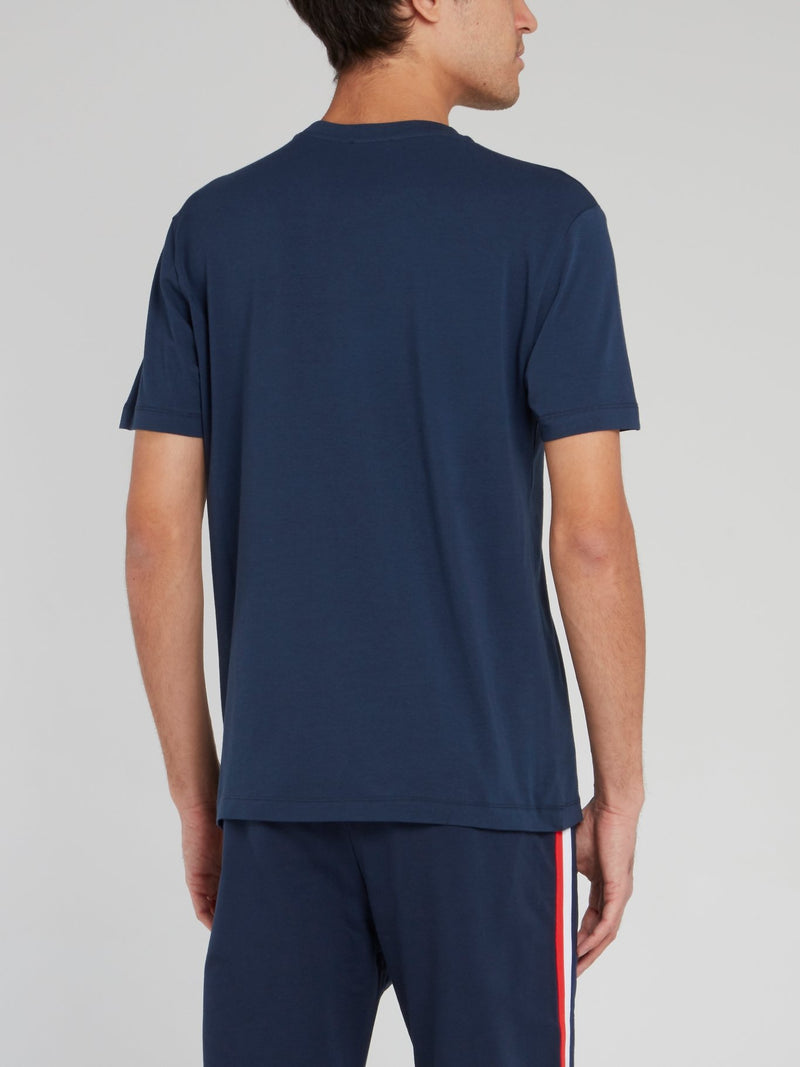 Темно-синяя футболка с круглым вырезом и принтом Sport