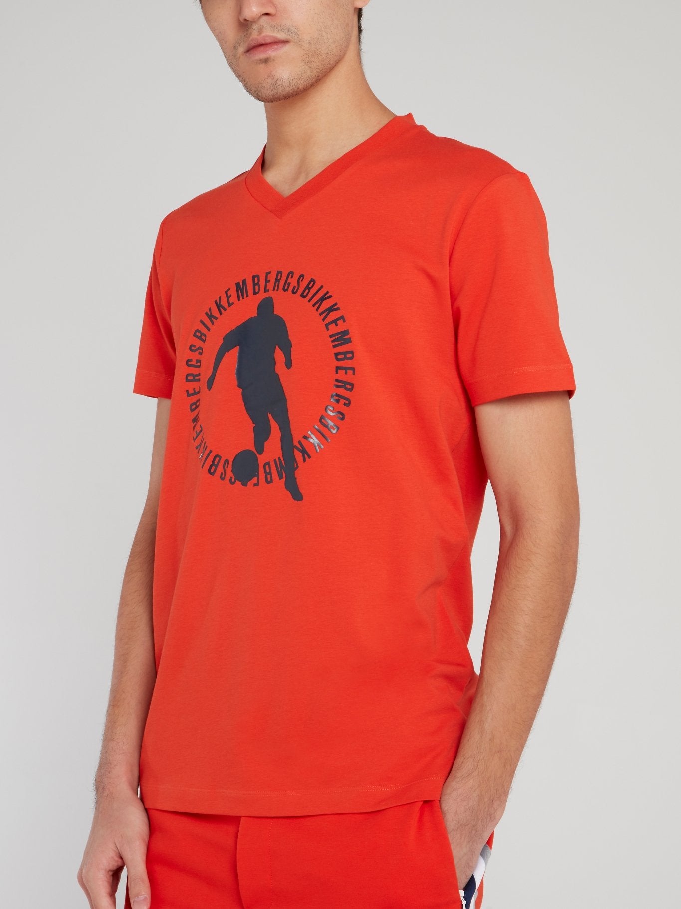 Orange Sport Print V-Neck T-Shirt
