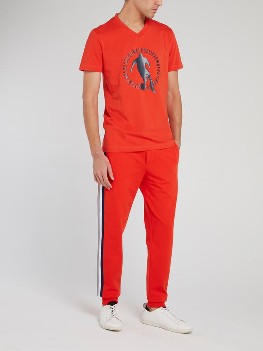 Оранжевая футболка с V-образным вырезом и рисунком Sport