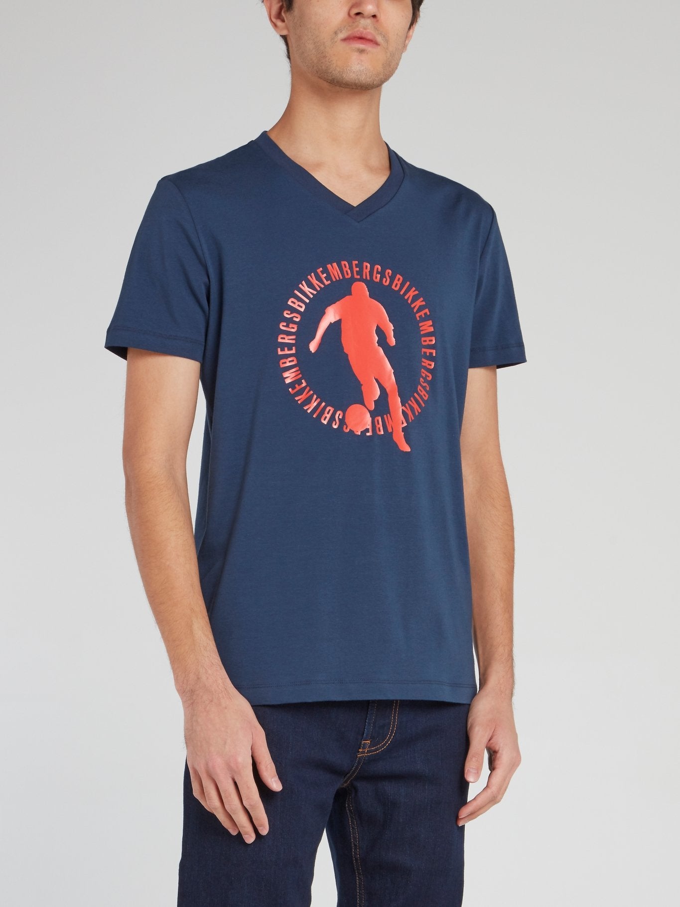 Navy Sport Print V-Neck T-Shirt