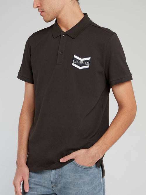 Black Logo Embroidered Cotton Polo Shirt