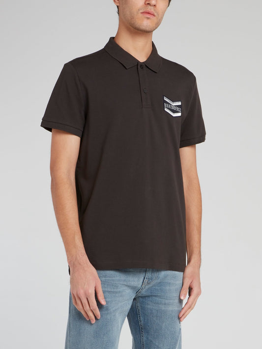 Черная хлопковая рубашка поло с вышитым логотипом