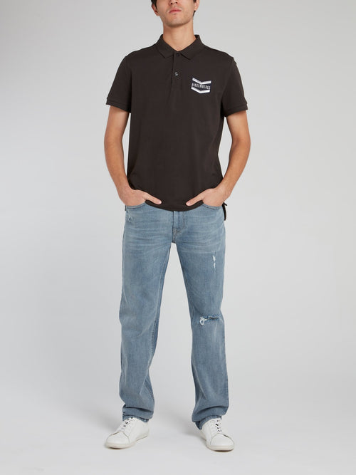 Черная хлопковая рубашка поло с вышитым логотипом