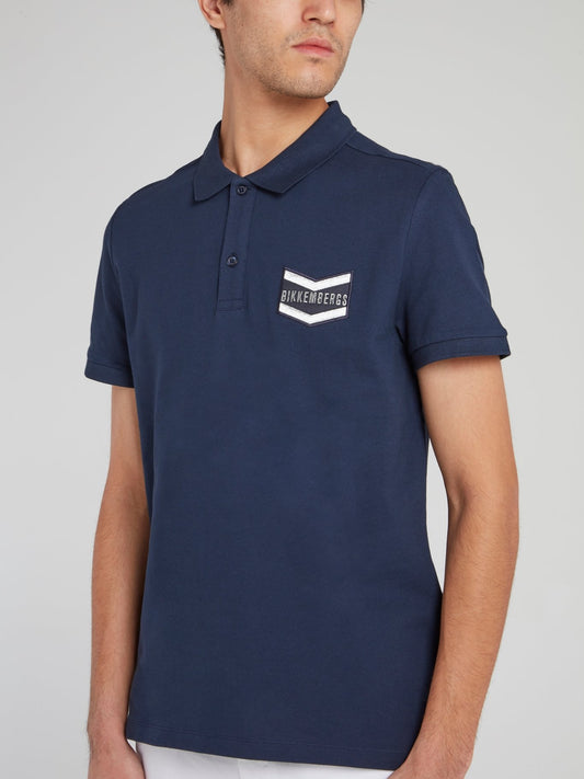 Темно-синяя рубашка поло с вышитым логотипом