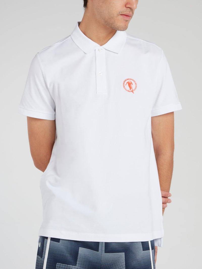 White Logo Cotton Polo Shirt
