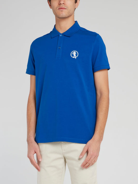 Синяя хлопковая рубашка поло с логотипом