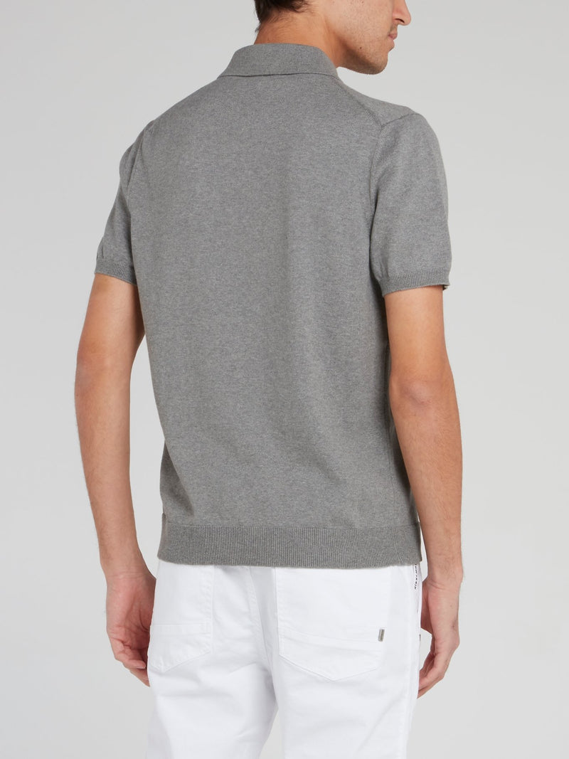 Grey Ribbed Edge Polo Shirt