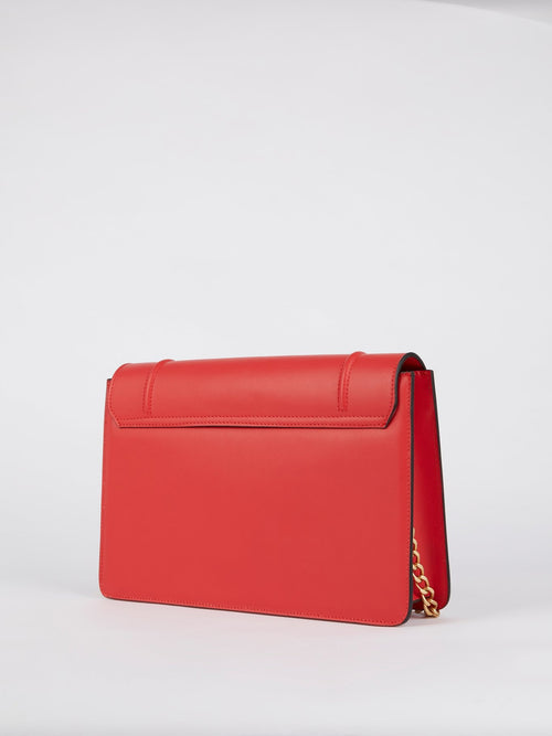 Lizzy Red Brass Strap Leather Shoulder Bag