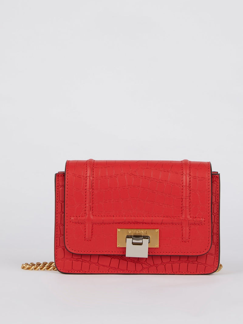 Lizzy Red Crocodile Effect Leather Shoulder Bag