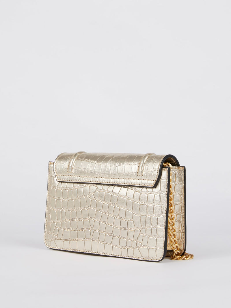 Lizzy Metallic Crocodile Effect Leather Shoulder Bag