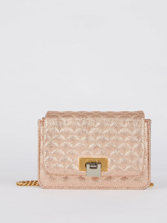 Lizzy Glitter Copper Quilted Leather Shoulder Bag