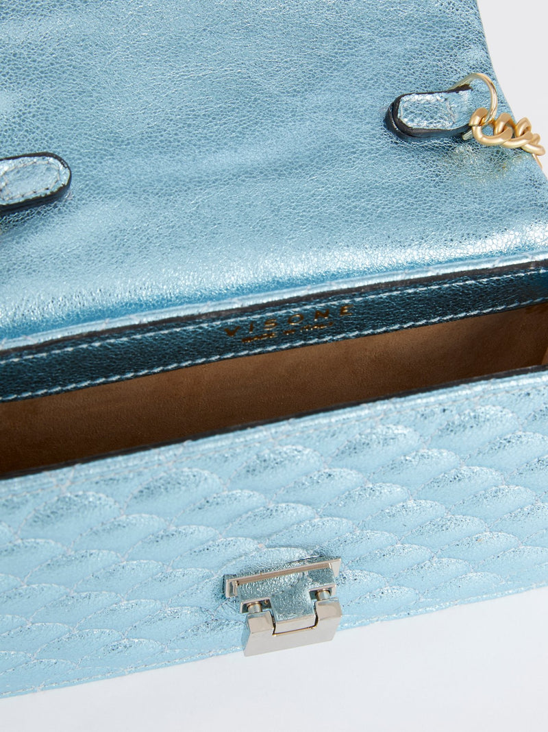 Голубая стеганая сумка на плечо из кожи с блестками Lizzy