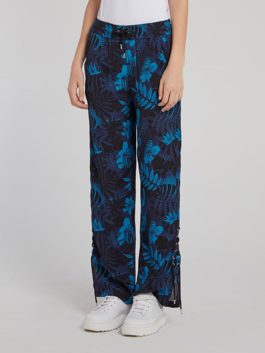 Темно-синие широкие брюки с цветочным принтом