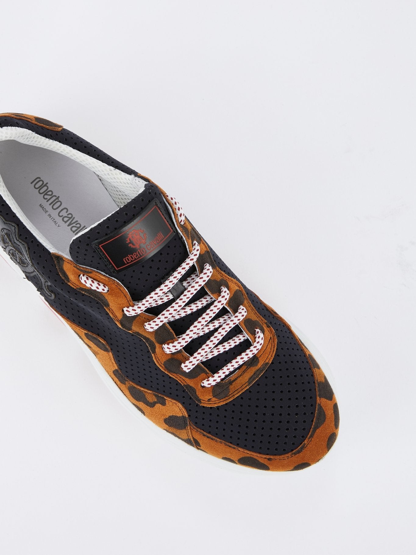 Leopard Panel Perforated Lace Up Sneakers
