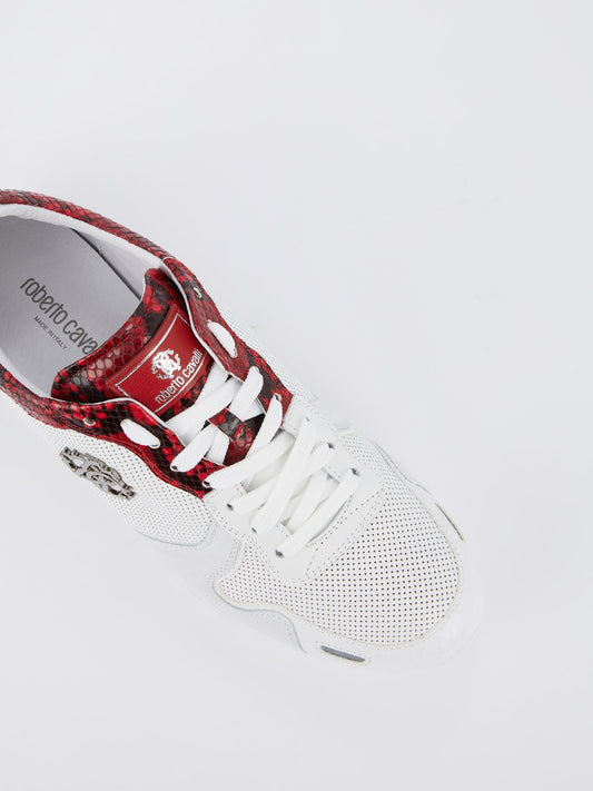Красные дышащие кроссовки со вставками с эффектом змеиной кожи и логотипом