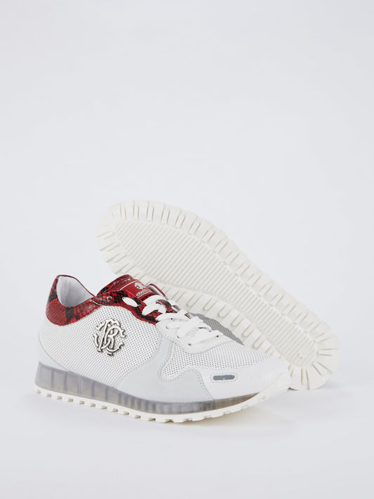 White Python Panel Perforated Logo Sneakers