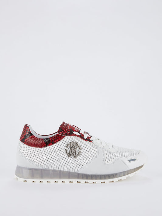 White Python Panel Perforated Logo Sneakers