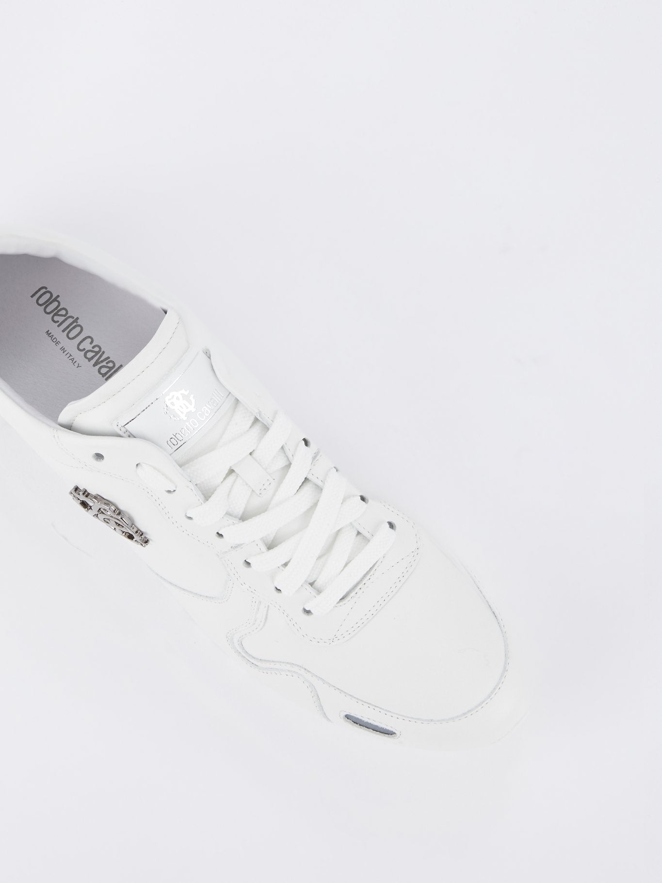 White Snake Logo Leather Sneakers