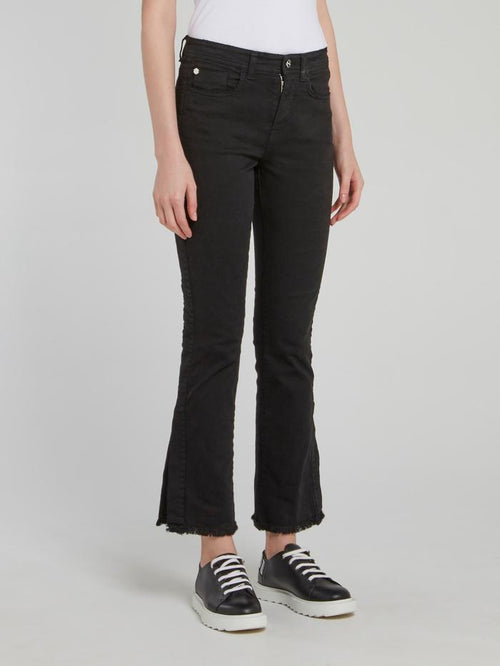 Black Frayed Flared Jeans