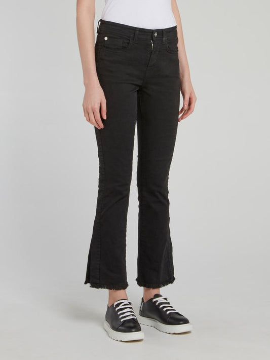 Black Frayed Flared Jeans