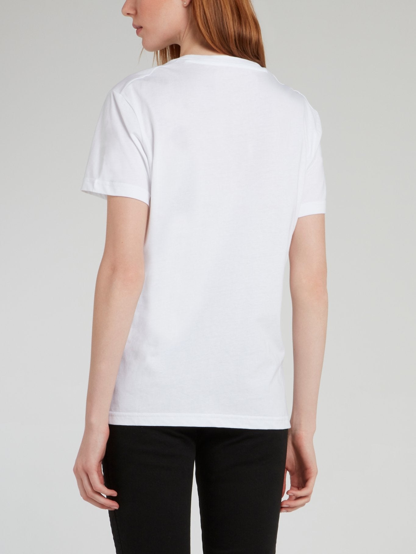 White Logo Embroidered Cotton T-Shirt