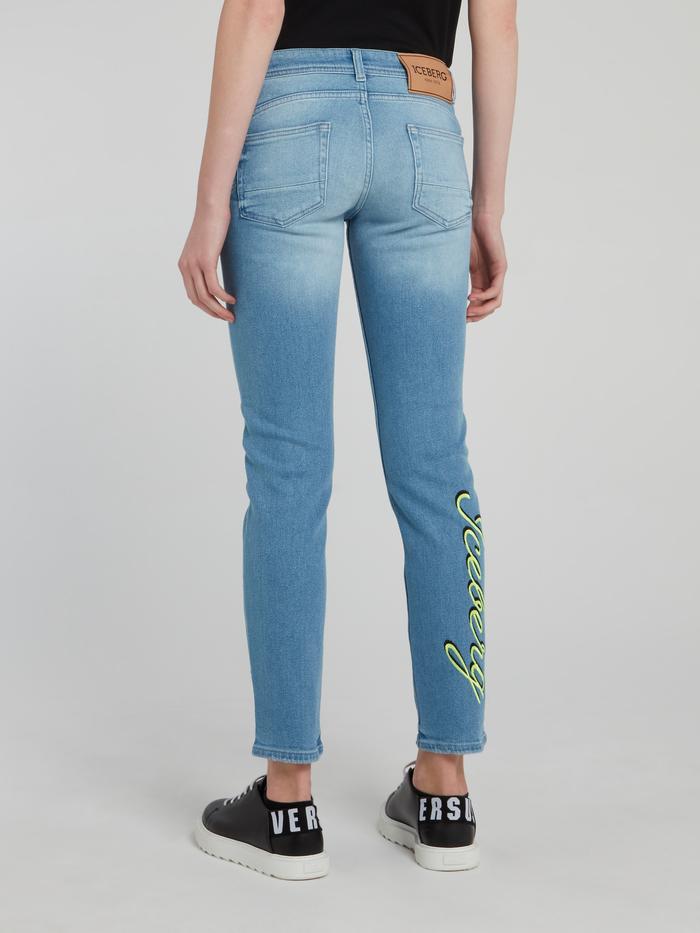 Blue Rear Logo Print Denim Jeans