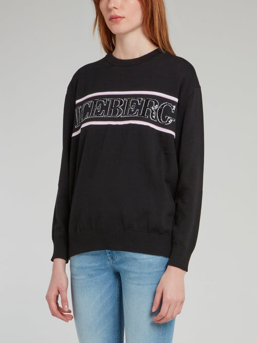 Black Crewneck Knitted Sweatshirt