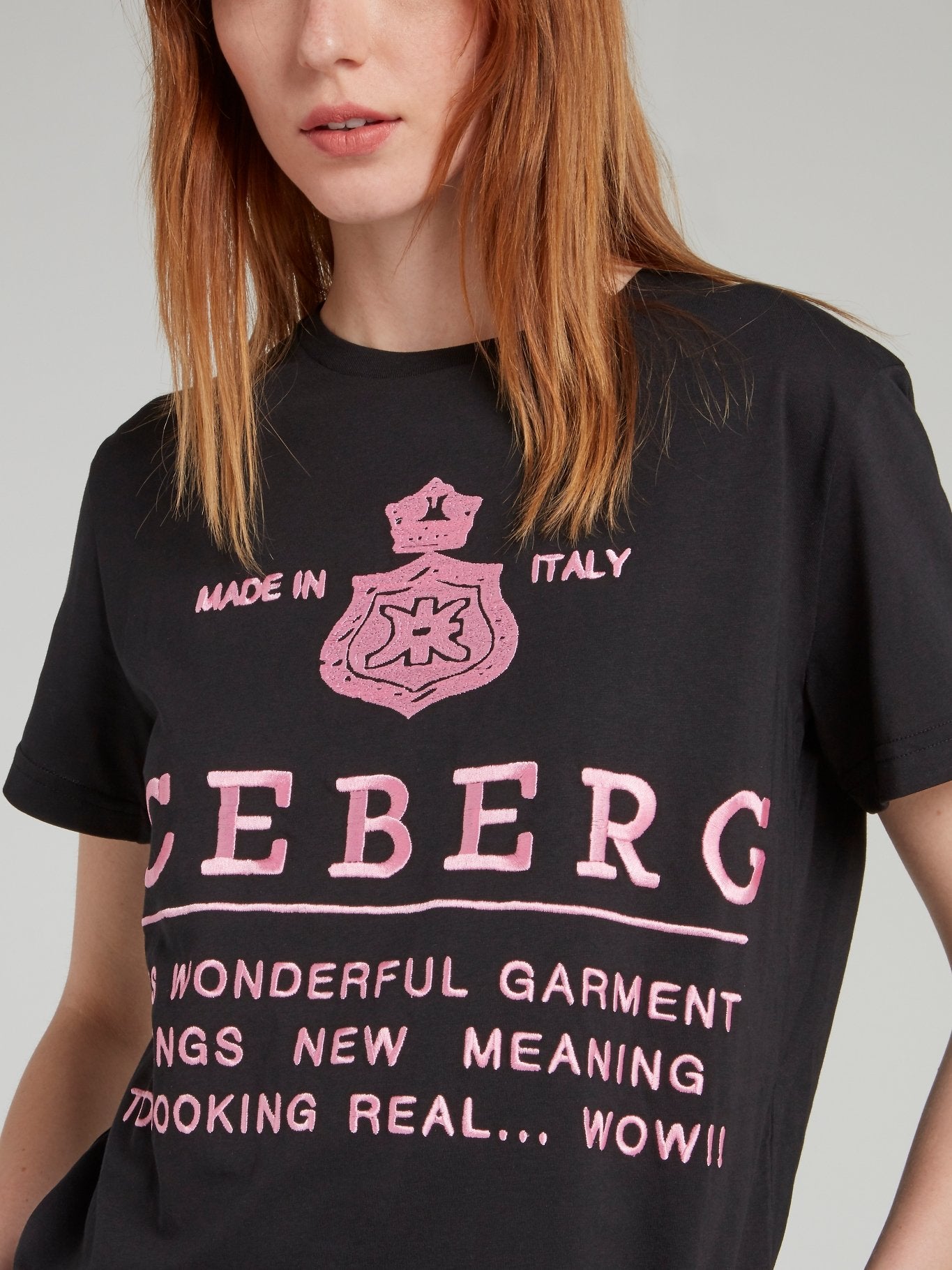 Black with Pink Logo Embroidered T-Shirt
