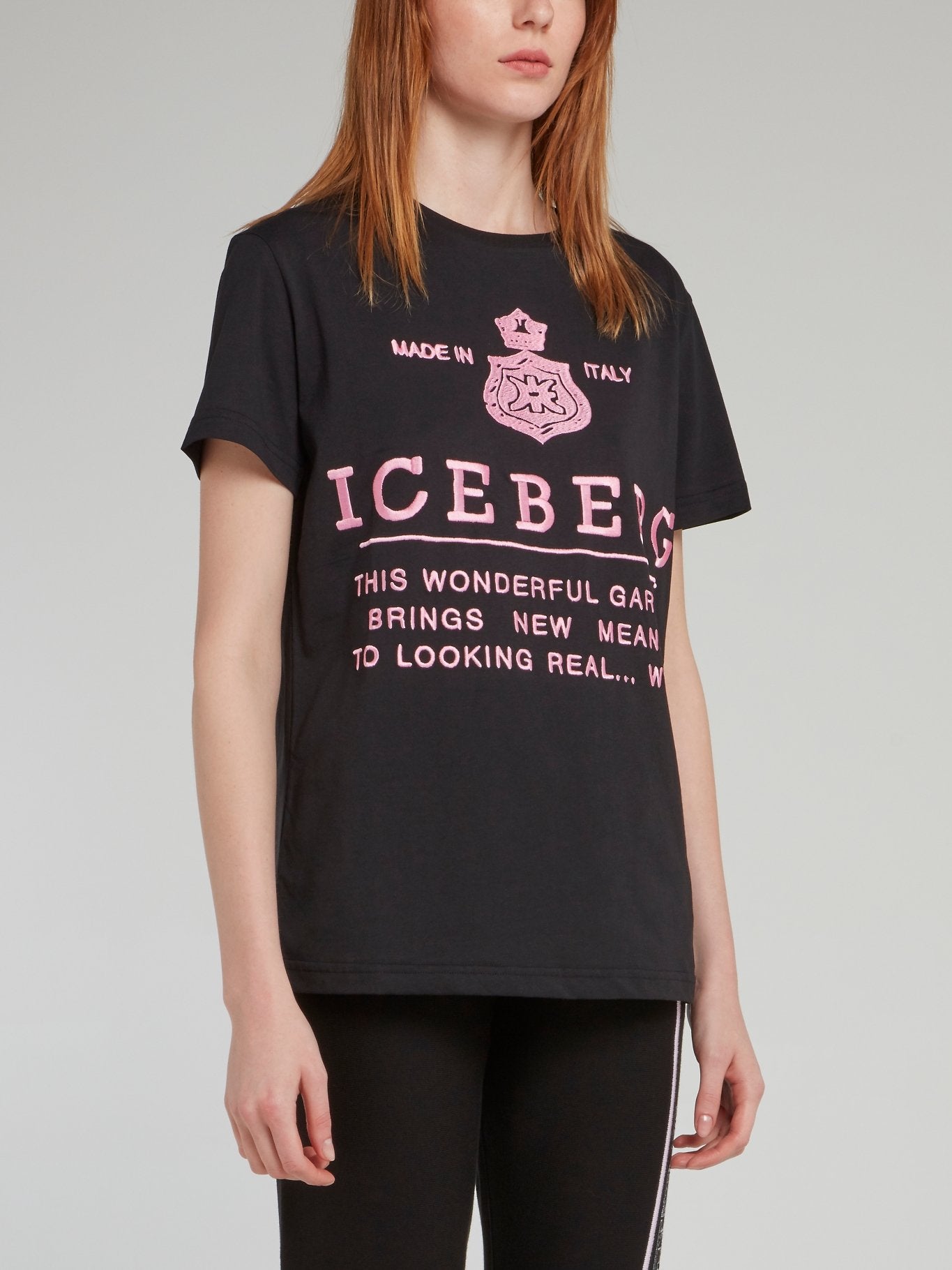 Black with Pink Logo Embroidered T-Shirt