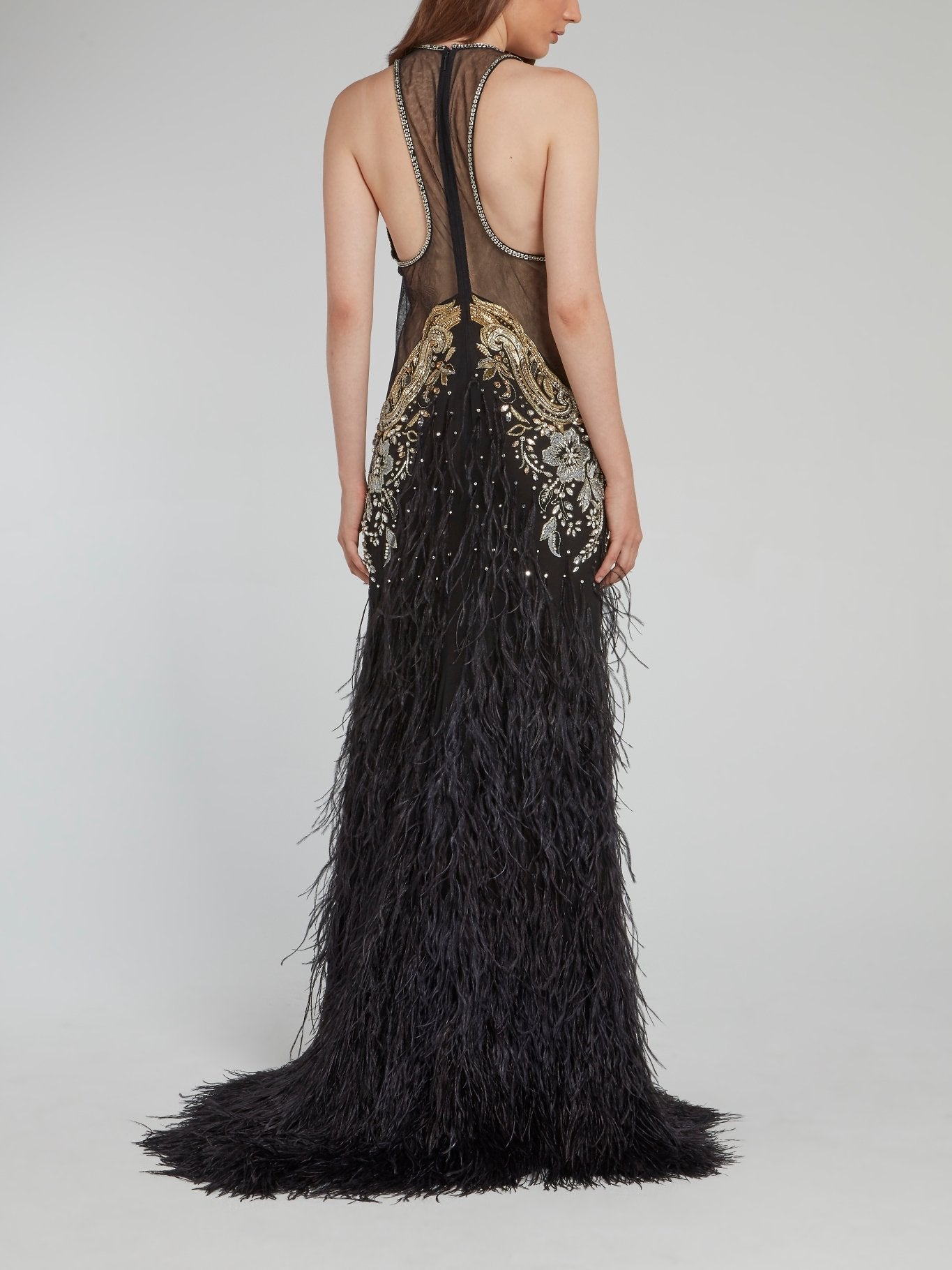 Baroque Embellished Feather Detailed Maxi Dress Maison-B-More Global Store Baroque Embellished Feather Detailed Maxi Dress Maison-B-More Global Store
