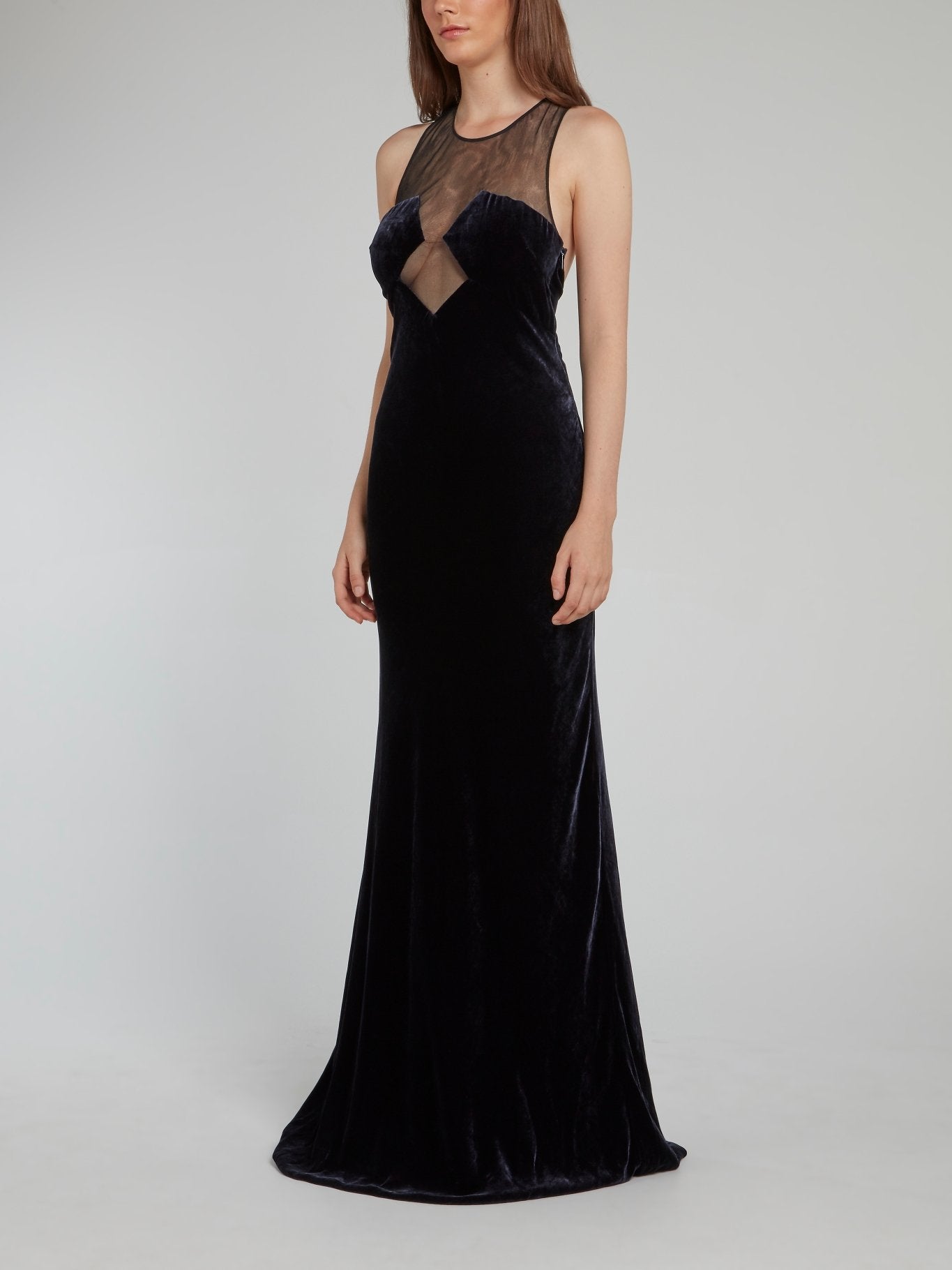 Black Mesh Neckline Velvet Maxi Dress Maison-B-More Global Store Black Mesh Neckline Velvet Maxi Dress Maison-B-More Global Store