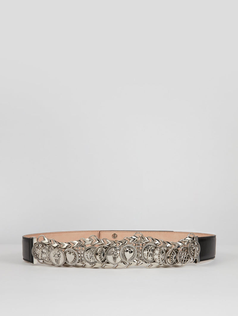 Selleria Silver Embellished Leather Belt