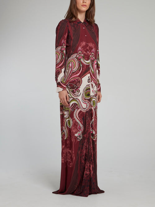 Burgundy Snake Print Button Up Maxi Dress Burgundy Snake Print Button Up Maxi Dress