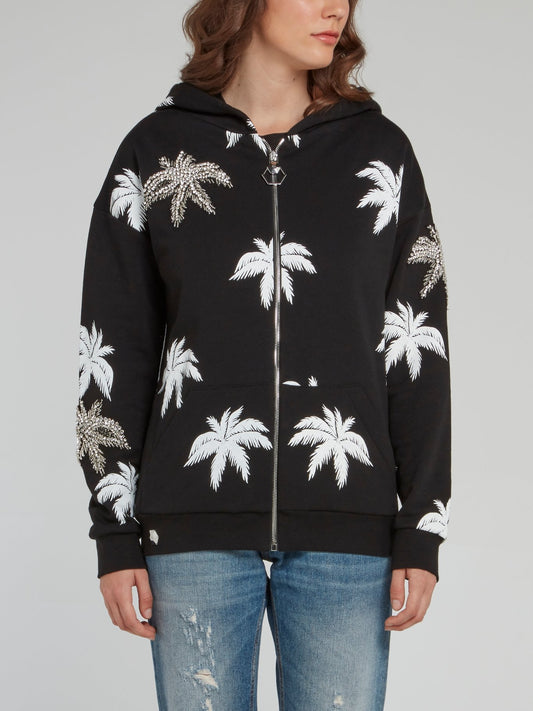 Aloha Plein Black Embellished Hooded Sweatshirt