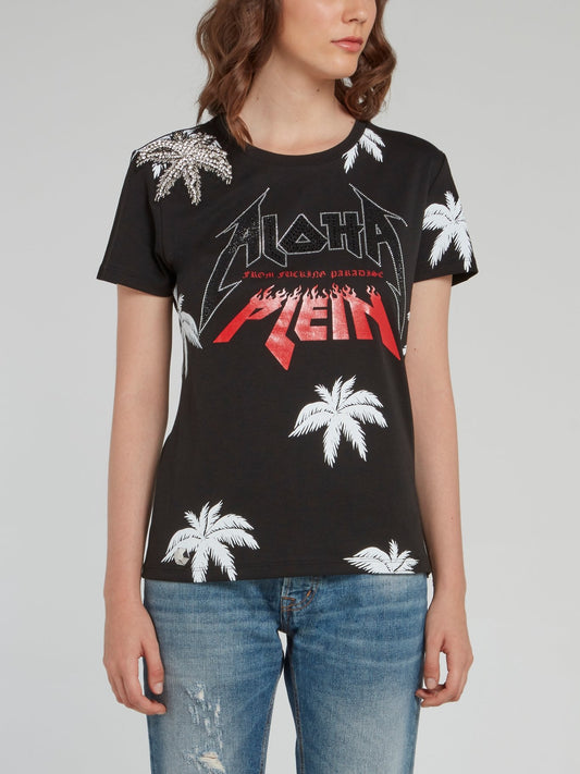 Черная футболка с круглым вырезом и отделкой Aloha Plein
