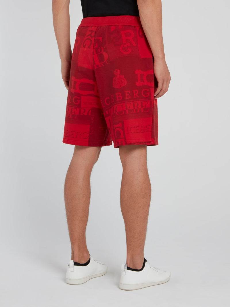 Red Logo Print Drawstring Shorts