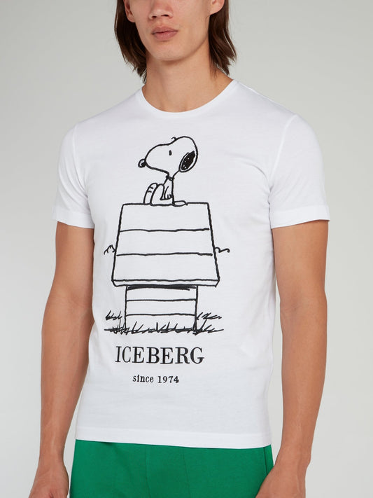 Snoopy Sketch White Cotton T-Shirt