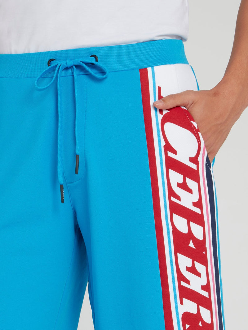 Blue Logo Stripe Drawstring Shorts