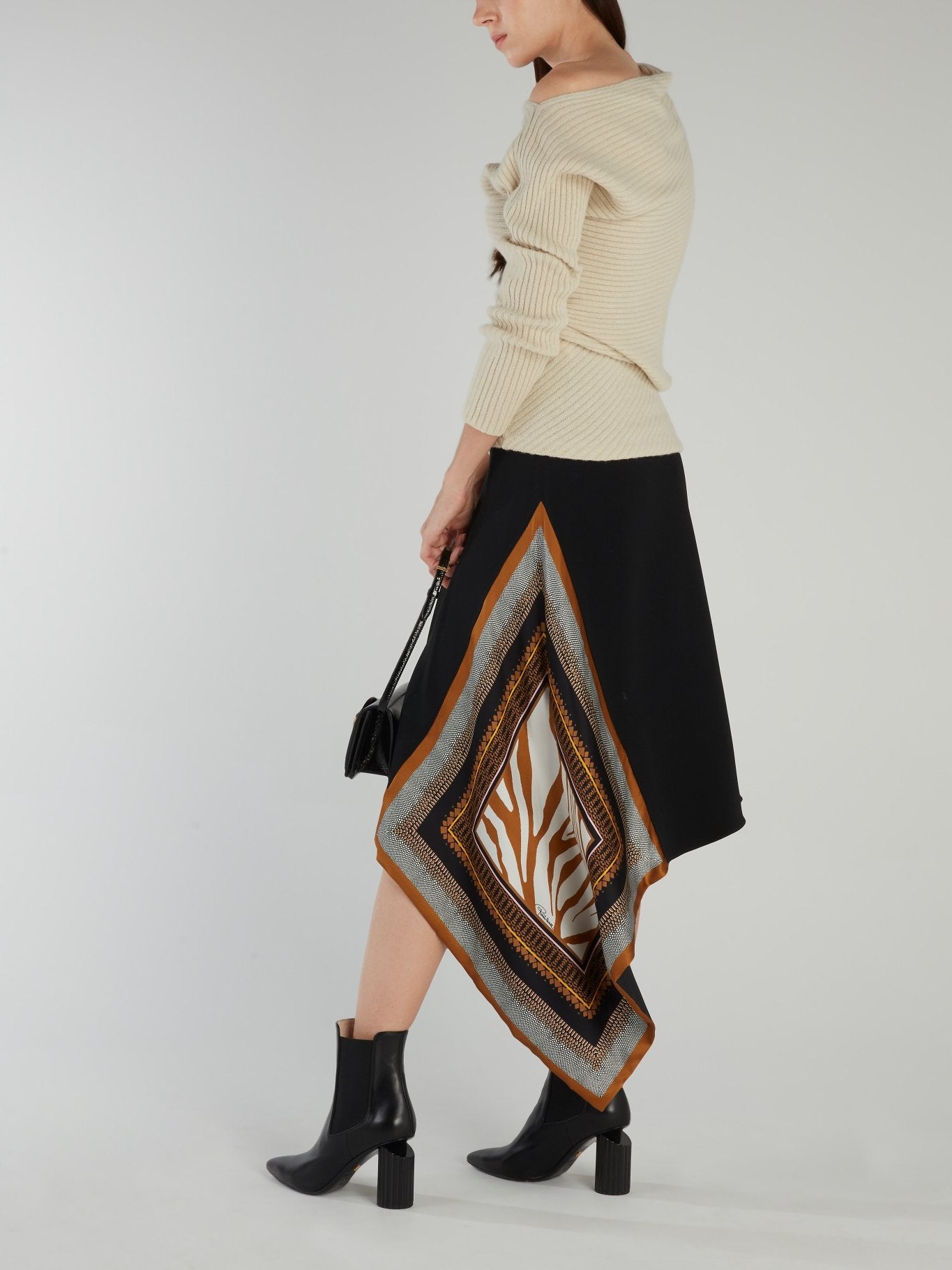 Asymmetric Paneled Midi Skirt