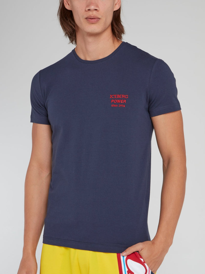Navy Logo Embroidered Crewneck T-Shirt